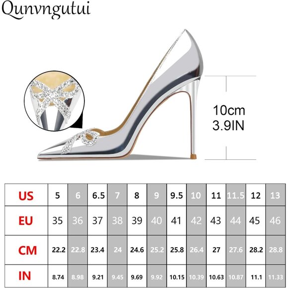 Women's Silver Pointed Butterfly Decoration Shallow 3.9in Stiletto Pumps Heels - Picture 3 of 7